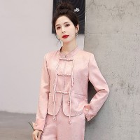 现货新中式女装春夏季新款时尚休闲盘扣气质通列百搭外套两件套