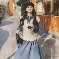 【2024现货】连衣裙二件套配针织学院风送领结199