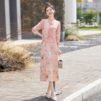 2024年春夏季新款新中式盘扣流苏印花撞色小外套半裙两件套套裙