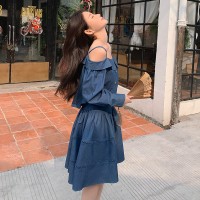 现货套装女2024春夏女装韩版时尚气质露肩吊带上衣+半身裙套装