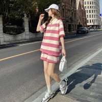 现货针织时尚套装宽松卫衣卫裤条纹两件套062档口2347款