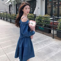 现货2024春夏甜美风露肩吊带上衣+蕾丝花边拼接伞裙时尚套装