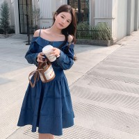 现货2024春夏甜美风露肩吊带上衣+蕾丝花边拼接伞裙时尚套装