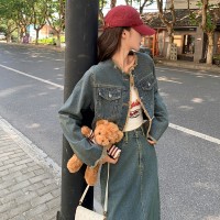 春装新款【已出】拉铆设计长款牛仔裙外套装