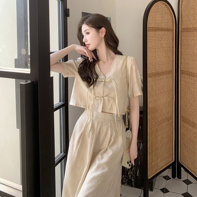 <!--买家秀夏装现货风水墨画盘扣半身裙两件套202A-->