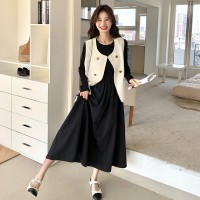 【新款现货】韩系简约高级针织连衣裙马甲两件套703