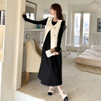 【新款现货】韩系简约高级针织连衣裙马甲两件套703
