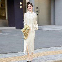 新中式改良复古禅意唐装印花马甲开衫上衣三件套装女2024春季新款