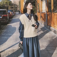 【2024现货】二件套连衣裙配针织学院风送领结199