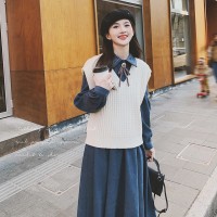 【2024现货】二件套连衣裙配针织学院风送领结199