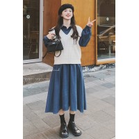 【2024现货】二件套连衣裙配针织学院风送领结199