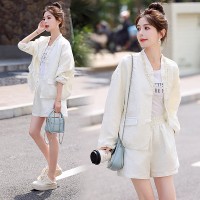 2024春款新款新中式外套短裤两件套装女显瘦套装