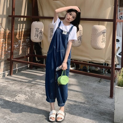 <!--放心推牛仔背带裤套装女2024夏季新款减龄两件套-->