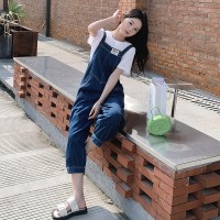 放心推牛仔背带裤套装女2024夏季新款减龄两件套