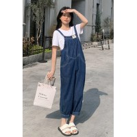 放心推牛仔背带裤套装女2024夏季新款减龄两件套