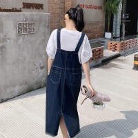 放心推洋气短袖牛仔背带裙套装女2024夏季新款两件套