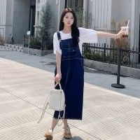 放心推洋气短袖牛仔背带裙套装女2024夏季新款两件套