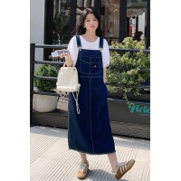 放心推洋气短袖牛仔背带裙套装女2024夏季新款两件套