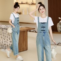 新中式盘扣背带裤套装春季2024女休闲连体裤两件套阔腿裤减龄