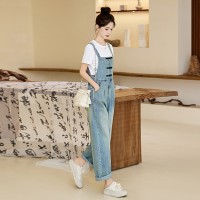 新中式盘扣背带裤套装春季2024女休闲连体裤两件套阔腿裤减龄
