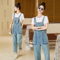 小个子牛仔背带裤套装女2024春夏活泼减龄休闲时尚直筒裤子两件套