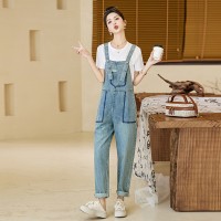 小个子牛仔背带裤套装女2024春夏活泼减龄休闲时尚直筒裤子两件套