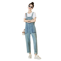 小个子牛仔背带裤套装女2024春夏活泼减龄休闲时尚直筒裤子两件套
