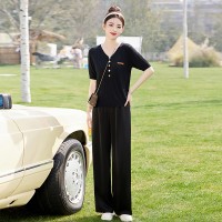 【夏日遇见你】2024夏款茶歇度假风冰丝+醋酸缎休闲裤两件套