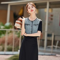 《48H发》牛仔马甲配连衣裙休闲两件套套裙