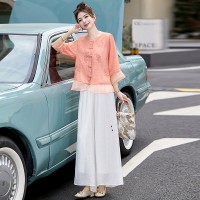 现货新中式套装女2024夏季新款优雅风范复古盘扣绣花两件套