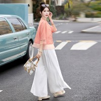 现货新中式套装女2024夏季新款优雅风范复古盘扣绣花两件套