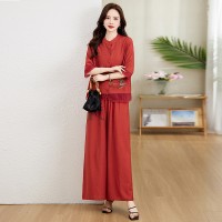 现货印花刺绣套装女2024夏装新款优雅时尚两件套