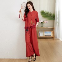 现货印花刺绣套装女2024夏装新款优雅时尚两件套