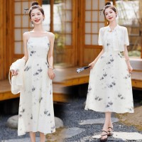 洋气时尚套装女2024夏季新款女装复古名族风吊带连衣裙两件套现货