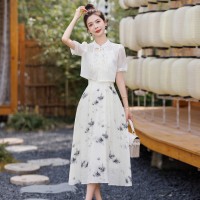 洋气时尚套装女2024夏季新款女装复古名族风吊带连衣裙两件套现货