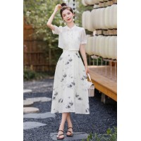 洋气时尚套装女2024夏季新款女装复古名族风吊带连衣裙两件套现货