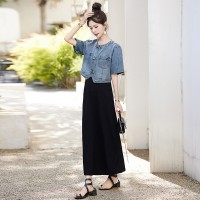 新中式盘扣牛仔外套+针织吊带裙女2024夏季新款休闲时尚两件套