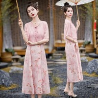 新中式女装2024夏款盘扣开衫外搭碎花吊带气质优雅连衣裙两件套
