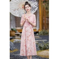 新中式女装2024夏款盘扣开衫外搭碎花吊带气质优雅连衣裙两件套