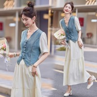 牛仔套装女2024夏装休闲时尚炸街网红连衣裙裤两件套