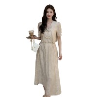 现货夏装买家秀风水墨画盘扣半身裙两件套202A