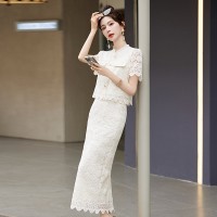 2024年夏季时尚显瘦新中式两件套绣花网纱套装裙