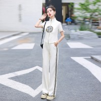 夏季短袖阔腿裤套装新中式气质洋气时尚减龄显瘦套装休闲春夏宽松