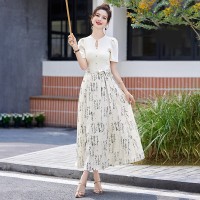现货新中式马面裙时尚书画气质清新港风设计流行复古两件套套裙