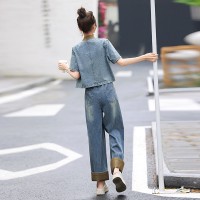 《48H发高质》新中式复古收腰提臀牛仔两件套休闲牛仔套装