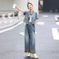 《48H发高质》新中式复古收腰提臀牛仔两件套休闲牛仔套装