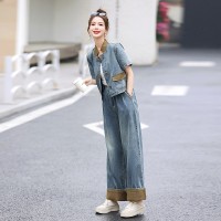 《48H发高质》新中式复古收腰提臀牛仔两件套休闲牛仔套装
