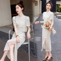 现货夏装复古连衣裙新款仙气泡泡袖淑女时尚潮流天丝棉后腰松紧版
