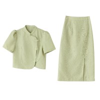 现货夏装复古连衣裙新款仙气泡泡袖淑女时尚潮流天丝棉后腰松紧版