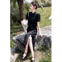 现货夏装复古连衣裙新款仙气泡泡袖淑女时尚潮流天丝棉后腰松紧版